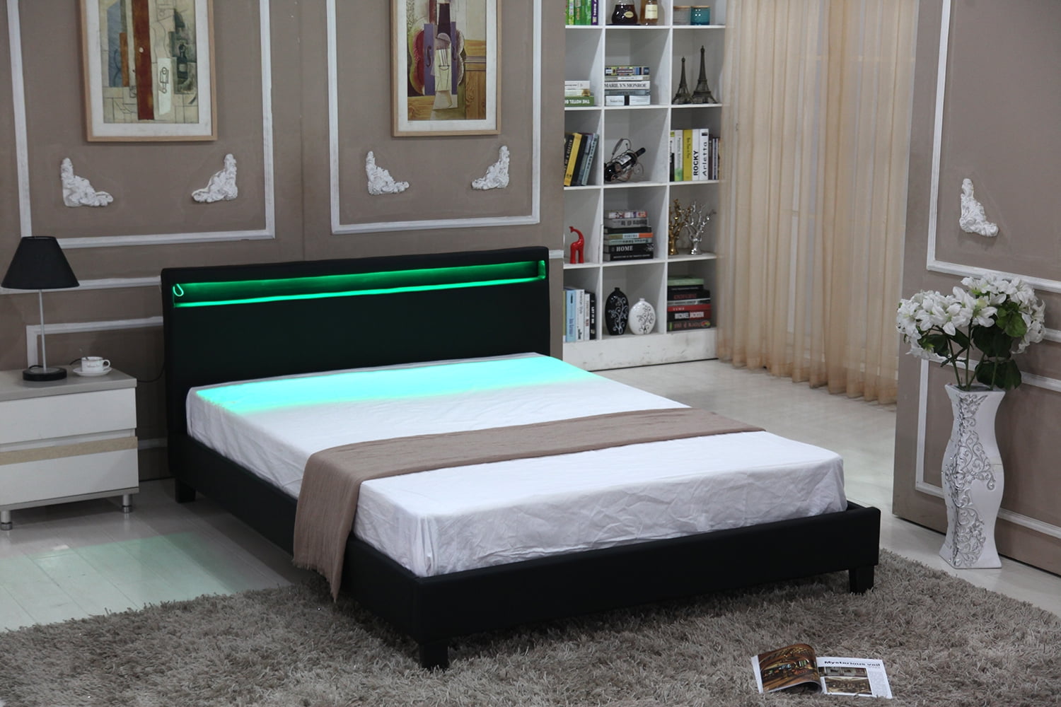 Walmart Full Size Platform Bed, Upholstered Black Bed Frame, Bedroom ...