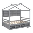 thumbnail image 1 of Full Size Platform Bed with Wooden House-shaped, Heavy Duty Solid Wood Bed Frame with  Bedside-shelves and Under Bed Storage for Kids, No Box Spring Needed, Grey, 1 of 7