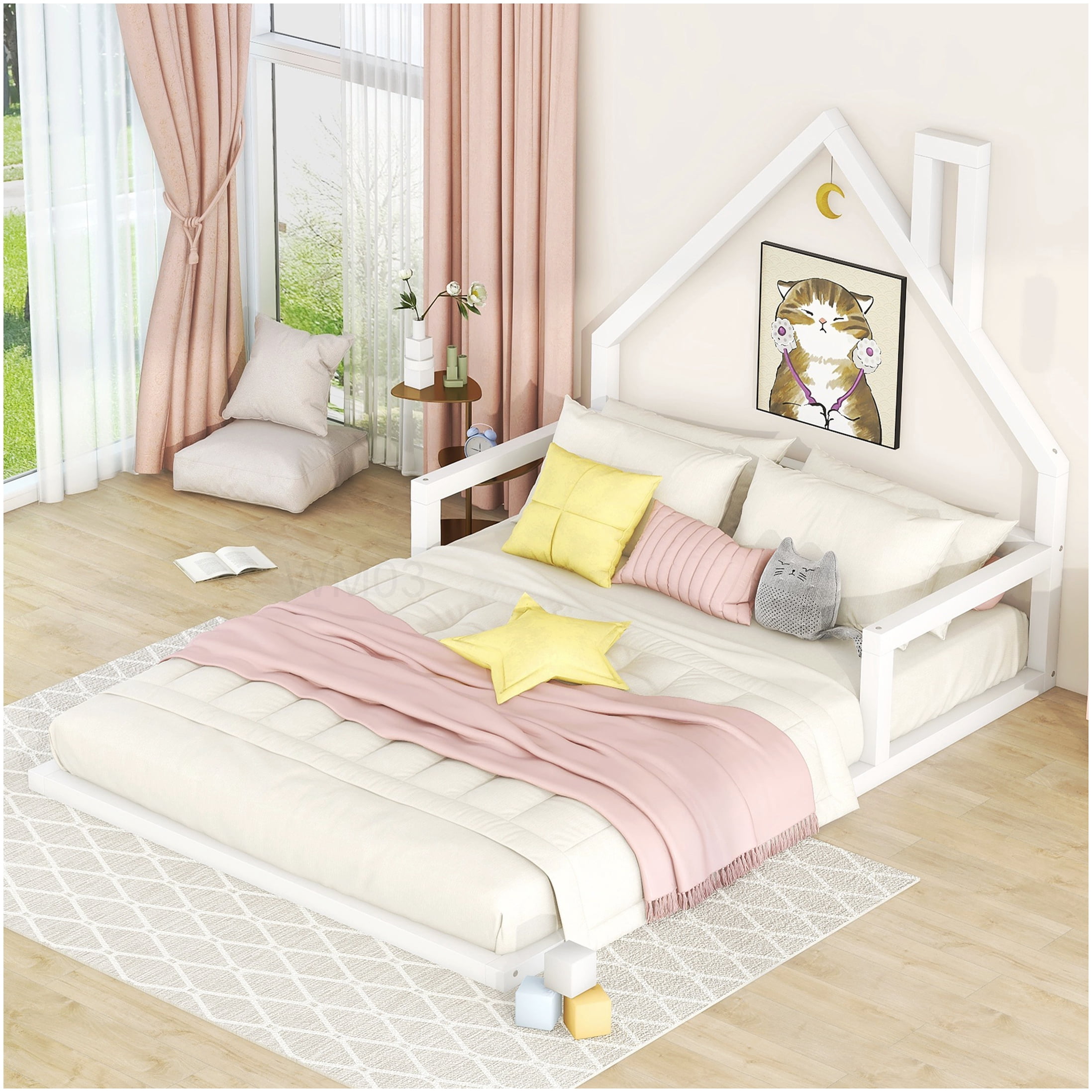 Full Size Platform Bed with A-Frame Headboard, Low Profile Floor Bed ...