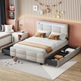thumbnail image 1 of Full Size Platform Bed with LED Frame,Linen Fabric Upholstered Platform Bed Frame with 4 Drawers for Bedroom,Beige, 1 of 7