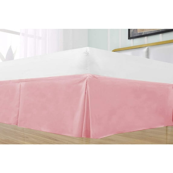 Full Size Pleated Bed Skirt (54" x 75") with 30" Ideal Drop, Wrinkle Free & Soft 100% Microfiber Polyester, Stylish Pleated Bed Valances - Pink Solid.