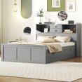 thumbnail image 1 of Full Size Pltaform Bed with Trundle and 3 Drawers, Storage Bed with Upper Shelves and USB Ports & Sockets, Wood Bed Frame with Storage Headboard, No Box Spring Needed, Gray, 1 of 9