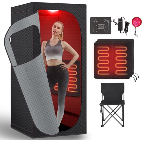 Full Size Portable Far Infrared Sauna with Red Light Therapy, Personal Dry Sauna Spa Box with Carbon Crystal Heating, 9 Levels, 5.9' x 2.9' x 2.6'