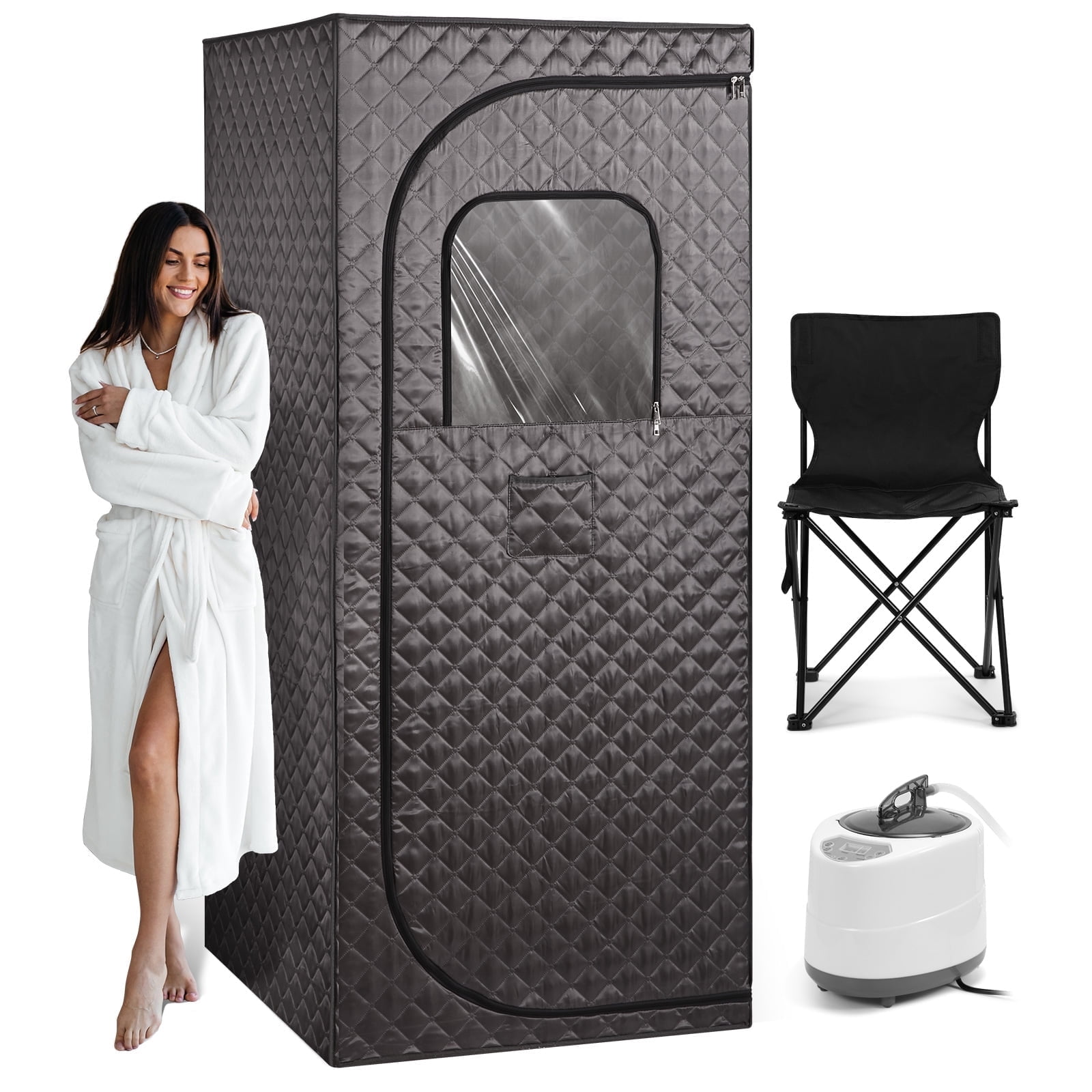 Naipo Portable Steam Sauna Box for Home Spa, Indoor Sauna Tent with 3L 1000W Steamer Remote Control and Foldable Chair, 2.6x 2.6x 6
