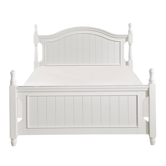 Full Size Poster Bed Frame with Headboard and Footboard, White Wooden Platform Bed, Classic Four Poster Design, No Box Spring Needed