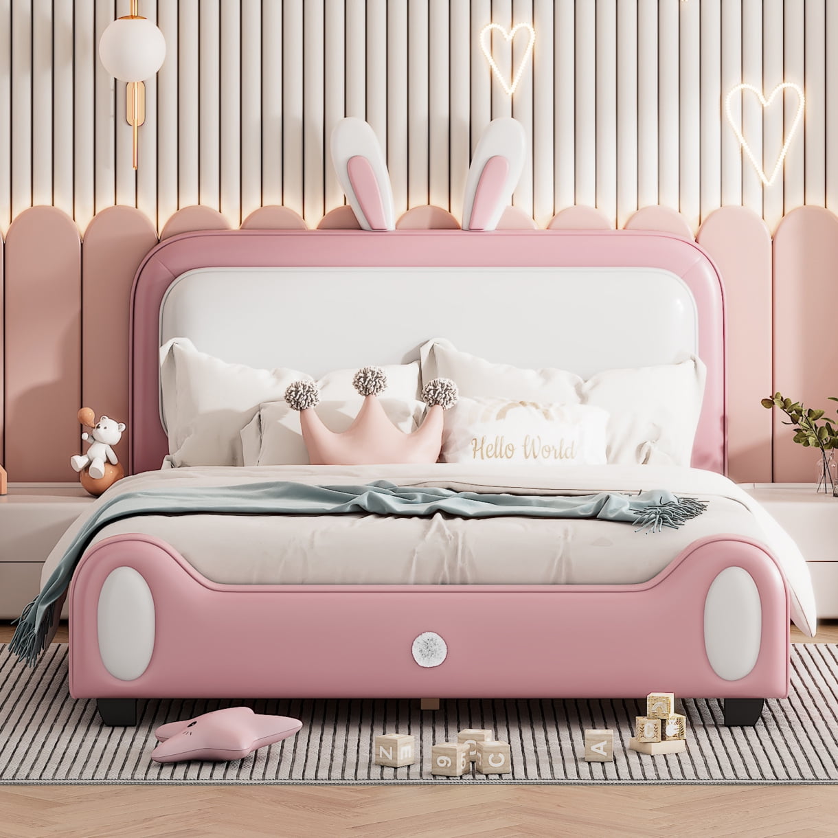 Full Size Princess Bed with RabbitShape Headboard and Footboard, Full