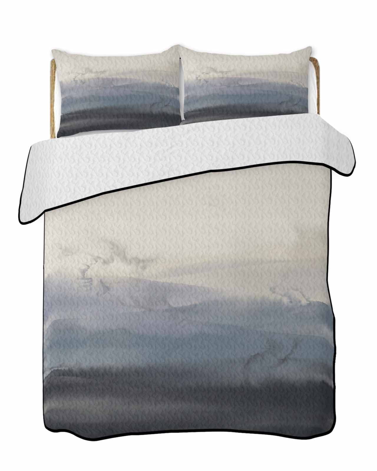 Full Size Quilt Bedding Set, Black Blue Beige Reversible Summer Quilt 3 ...