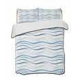 thumbnail image 1 of Full Size Quilt Bedding Set, Blue Stripes Reversible Summer Quilt 3 Pieces, Modern Gradient Abstract Ocean Waves Lines Lightweight Bedspreads Coverlets with 2 Pillow Shams for All Seasons, 1 of 5