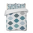 thumbnail image 1 of Full Size Quilt Bedding Set, Bohemia Reversible Summer Quilt 3 Pieces, Vintage Moroccan Geometric Pattern Blue Green Gray Lightweight Bedspreads Coverlets with 2 Pillow Shams for All Seasons, 1 of 5