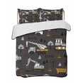 thumbnail image 1 of Full Size Quilt Bedding Set, Cartoon Tractor Reversible Summer Quilt 3 Pieces, Cute Grey Digger Shovel Truck Car Black Lightweight Bedspreads Coverlets with 2 Pillow Shams for All Seasons, 1 of 5