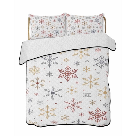 Full Size Quilt Bedding Set, Christmas Snowflakes Reversible Summer Quilt 3 Pieces, Xmas Snowy Winter Simple Lightweight Bedspreads Coverlets with 2 Pillow Shams for All Seasons
