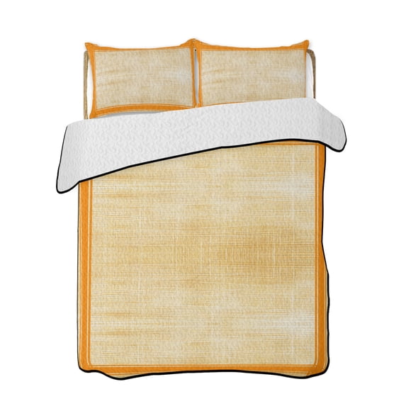 Full Size Quilt Bedding Set, Fall Striped Reversible Summer Quilt 3 Pieces, Orange Stripes Vintage Minimalist Lightweight Bedspreads Coverlets with 2 Pillow Shams for All Seasons