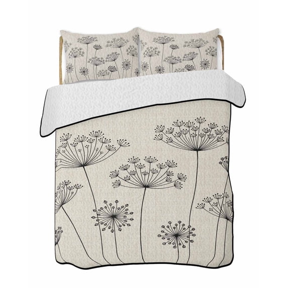 Full Size Quilt Bedding Set, Farmhouse Dandelion Reversible Summer Quilt 3 Pieces, Spring Modern Minimalist Country Flower Lightweight Bedspreads Coverlets with 2 Pillow Shams for All Seasons