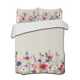 thumbnail image 1 of Full Size Quilt Bedding Set, Farmhouse Flowers Reversible Summer Quilt 3 Pieces, Blue Red Florals Stems Vintage Beige Lightweight Bedspreads Coverlets with 2 Pillow Shams for All Seasons, 1 of 5