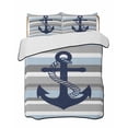 thumbnail image 1 of Full Size Quilt Bedding Set, Nautical Anchor Reversible Summer Quilt 3 Pieces, Ocean Grey Blue Stripes Modern Simplistic Lightweight Bedspreads Coverlets with 2 Pillow Shams for All Seasons, 1 of 5