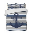 thumbnail image 1 of Full Size Quilt Bedding Set, Nautical Anchor Reversible Summer Quilt 3 Pieces, Ocean Navy Blue Stripes Simple Lines Lightweight Bedspreads Coverlets with 2 Pillow Shams for All Seasons, 1 of 5