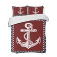 thumbnail image 1 of Full Size Quilt Bedding Set, Nautical Anchor Reversible Summer Quilt 3 Pieces, Red Navy Blue Coastal Stars Ocean Lightweight Bedspreads Coverlets with 2 Pillow Shams for All Seasons, 1 of 5