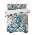 thumbnail image 1 of Full Size Quilt Bedding Set, Nautical Coastal Reversible Summer Quilt 3 Pieces, Retro Marine Life Seahorse Compass Map Beige Lightweight Bedspreads Coverlets with 2 Pillow Shams for All Seasons, 1 of 5