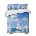 thumbnail image 1 of Full Size Quilt Bedding Set, Nautical Sailboat Reversible Summer Quilt 3 Pieces, Summer Coastal Boat Painting Art Sky Blue Lightweight Bedspreads Coverlets with 2 Pillow Shams for All Seasons, 1 of 5