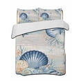 thumbnail image 1 of Full Size Quilt Bedding Set, Navy Blue Shell Coastal Reversible Summer Quilt 3 Pieces, Starfish Coral Summer Beach Ocean Lightweight Bedspreads Coverlets with 2 Pillow Shams for All Seasons, 1 of 5