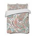 thumbnail image 1 of Full Size Quilt Bedding Set, Paisley Flower Reversible Summer Quilt 3 Pieces, Spring Watercolor Floral Leaf Plant Orange Lightweight Bedspreads Coverlets with 2 Pillow Shams for All Seasons, 1 of 5
