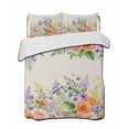 thumbnail image 1 of Full Size Quilt Bedding Set, Pink Orange Flowers Reversible Summer Quilt 3 Pieces, Spring Floral Farmhouse Botanical Rustic Lightweight Bedspreads Coverlets with 2 Pillow Shams for All Seasons, 1 of 5