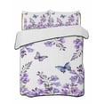 thumbnail image 1 of Full Size Quilt Bedding Set, Purple Flowers Reversible Summer Quilt 3 Pieces, Butterfly Spring Floral Watercolor Farmhouse Lightweight Bedspreads Coverlets with 2 Pillow Shams for All Seasons, 1 of 5