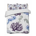 thumbnail image 1 of Full Size Quilt Bedding Set, Seahorse Coral Coastal Reversible Summer Quilt 3 Pieces, Nautical Summer Beach Ocean Sea Lightweight Bedspreads Coverlets with 2 Pillow Shams for All Seasons, 1 of 5