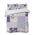 thumbnail image 1 of Full Size Quilt Bedding Set, Spring Floral Reversible Summer Quilt 3 Pieces, Dark Purple Flowers Patchwork Grid Bohemia Lightweight Bedspreads Coverlets with 2 Pillow Shams for All Seasons, 1 of 5