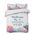 thumbnail image 1 of Full Size Quilt Bedding Set, Summer Sea Coral Reversible Summer Quilt 3 Pieces, Nautical Coastal Seaweed Starfish Watercolor Lightweight Bedspreads Coverlets with 2 Pillow Shams for All Seasons, 1 of 5