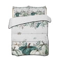 thumbnail image 1 of Full Size Quilt Bedding Set, Teal Pumpkins Fall Reversible Summer Quilt 3 Pieces, Botanical Thanksgiving Grey Wood Grain Lightweight Bedspreads Coverlets with 2 Pillow Shams for All Seasons, 1 of 5