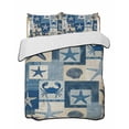thumbnail image 1 of Full Size Quilt Bedding Set, Vintage Starfish Coastal Reversible Summer Quilt 3 Pieces, Blue Shell Crab Nautical Retro Art Lightweight Bedspreads Coverlets with 2 Pillow Shams for All Seasons, 1 of 5