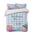 thumbnail image 1 of Full Size Quilt Bedding Set, Watercolor Coral Reversible Summer Quilt 3 Pieces, Summer Ocean Marine Seaweed Shell Blue Plaid Lightweight Bedspreads Coverlets with 2 Pillow Shams for All Seasons, 1 of 5