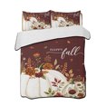 thumbnail image 1 of Full Size Quilt Bedding Set, White Pumpkins Fall Reversible Summer Quilt 3 Pieces, Thanksgiving Floral Botanical Brown Lightweight Bedspreads Coverlets with 2 Pillow Shams for All Seasons, 1 of 5