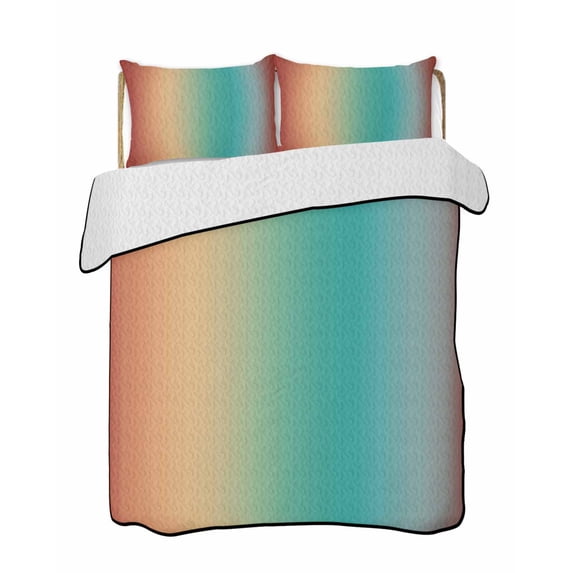 Full Size Quilt Bedding Set, Yellow Green Orange Ombre Reversible Summer Quilt 3 Pieces, Modern Art Abstract Aesthetics Lightweight Bedspreads Coverlets with 2 Pillow Shams for All Seasons