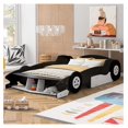 Full Size Race CarShaped Platform Bed with Wheels and Storage, Wood