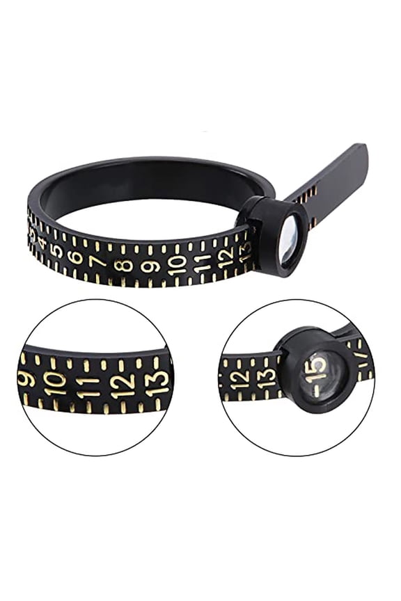 Full-Size Range Ring Sizer Measuring Tool with Magnifier, Ring Measurer (Sizes 1-17) – Clear Intuitive Reading, Adjustable Plastic Sizer for Jewelry Customization & Perfect Ring Fit