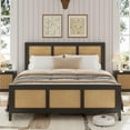 thumbnail image 1 of Full Size Rattan Bed Frame with Headboard,Black Boho Cane Platform Bed Frame with Metal Slat Support,Noise Free,No Box Spring Needed,Easy Assembly （Black）, 1 of 6