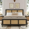 thumbnail image 1 of Full Size Rattan Bed Frame with Headboard, Black Boho Cane Platform Bed Frame with Strong Metal Slat, Noise Free, No Box Spring Needed, 1 of 6