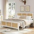 thumbnail image 1 of Full Size Rattan Bed Frame with Headboard, White Boho Cane Platform Bed Frame with Strong Metal Slat, Noise Free, No Box Spring Needed, 1 of 6