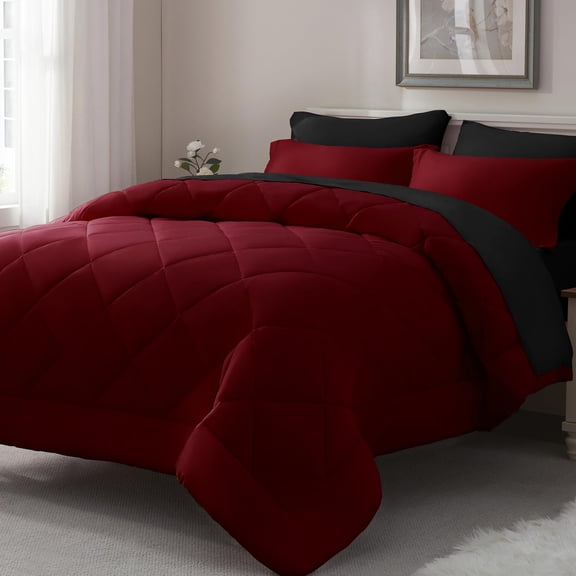 Full Size Red/Black Bed-in-a-Bag 7-Piece All Season Bedding Set