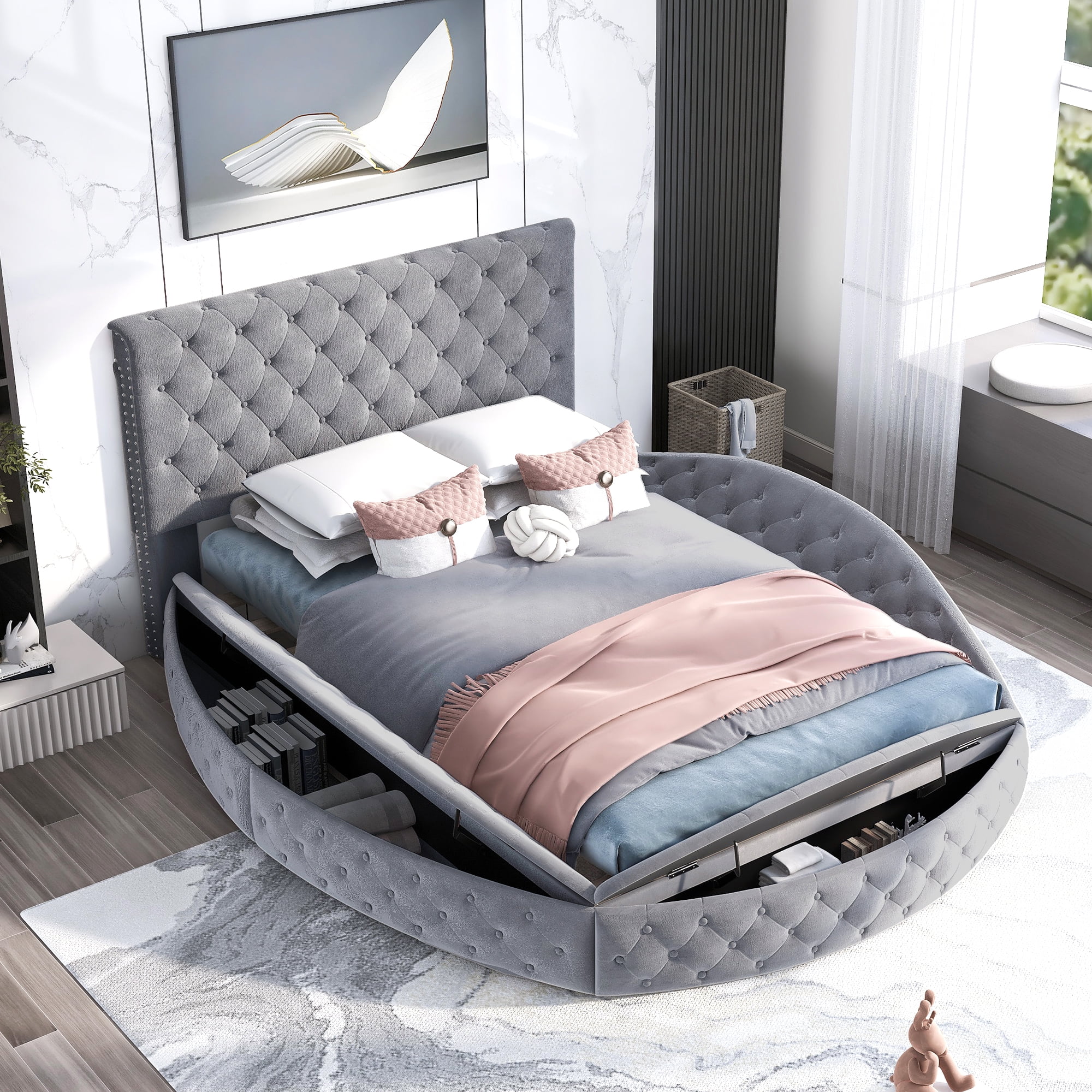 Round cheap storage bed