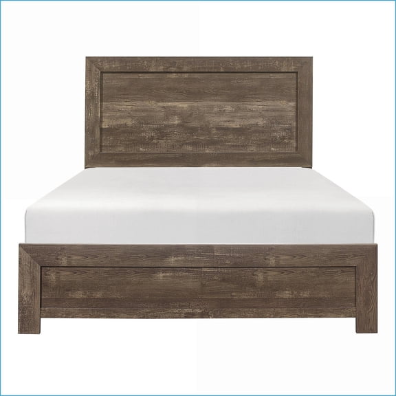 Full Size Rustic Brown Wooden Panel Bed Frame, Bed in a Box for Bedroom