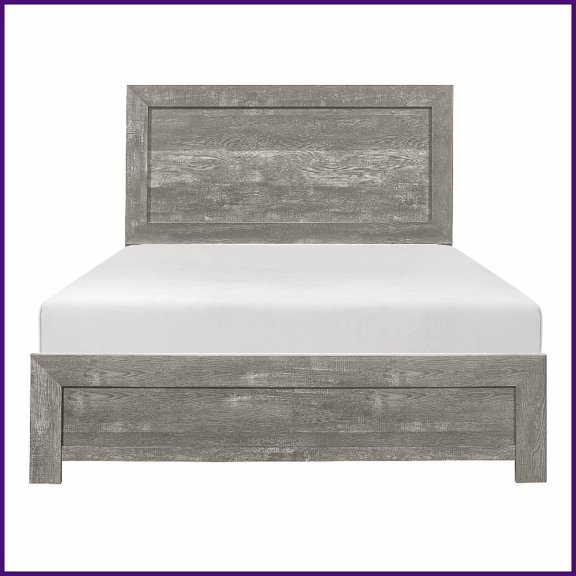 Full Size Rustic Gray Panel Bed Frame - Faux Wood Veneer, Ships in One Box for Bedroom