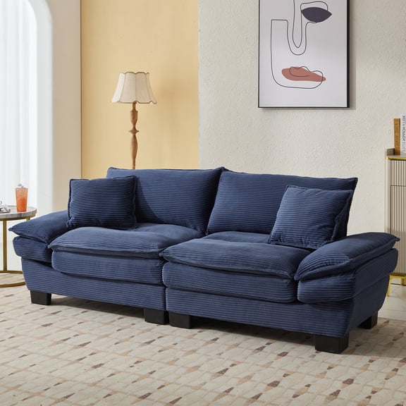 Full Size Rustic Sofas, Corduroy Sofa Sleeper Couch Loveseat Sofa with Pillows Comfy Upholstered Deep Seat Sofa for Bedroom,Living Room,Apartment,Office,Dorm-Blue Corduroy, Blue Modern Sofas