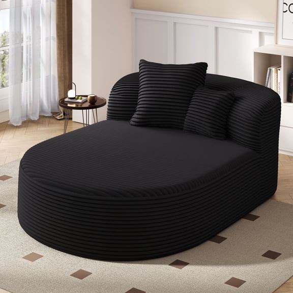 Full Size Rustic Sofas, Modern Chaise Lounge Sofa Boneless Couch 51.6" Sofa Bed Compression Sofa Couch with Two Supportive Pillows for Living Room, Black, Black Modern Sofas,Corduroy Leather Sofas