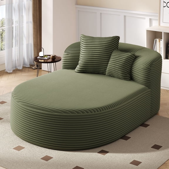 Full Size Rustic Sofas, Modern Chaise Lounge Sofa Boneless Couch 51.6" Sofa Bed Compression Sofa Couch with Two Supportive Pillows for Living Room, Green, Green Modern Sofas,Corduroy Leather Sofas
