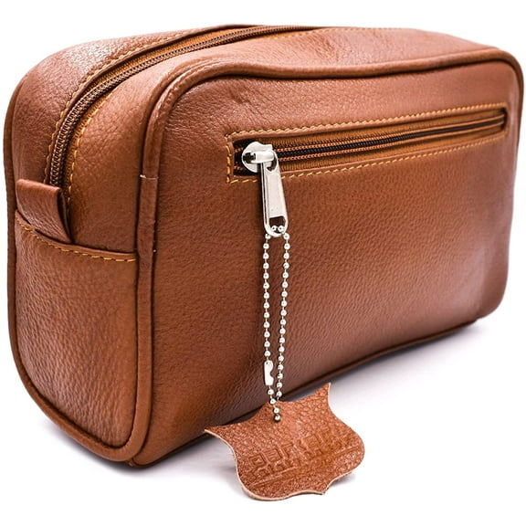 Full Size Saddle Brown Leather Toiletry Bag (Dopp Kit) from Parker Safety Razor