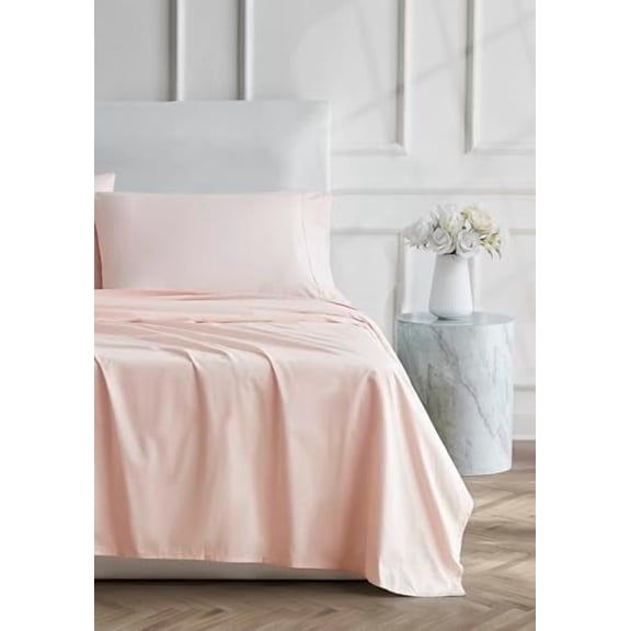 Full Size Sheet Set– 100% Natural Cotton Percale, 4-Piece Cotton Bedding Set, Oeko-Tex Made in Green sustainable,Crisp & Comfortable, Snug Fit – Blush