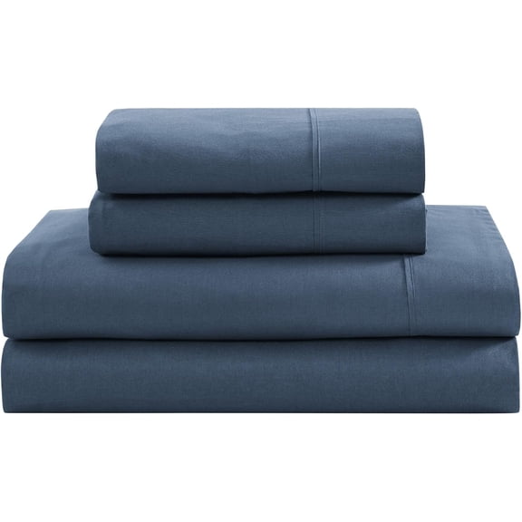 Full Size Sheet Set, 100% Organic Cotton, Low Pilling Fade Resistant, Naturally Cooling & Soft Bedding, Navy